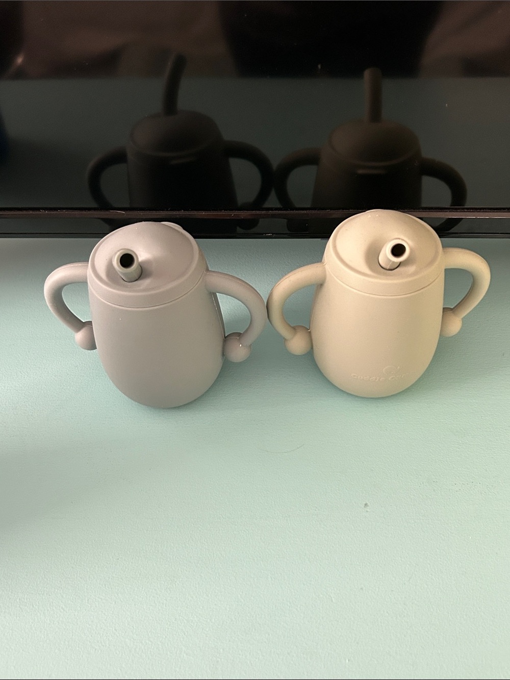 Silicone Sippy Cup Set - Gray & Beige